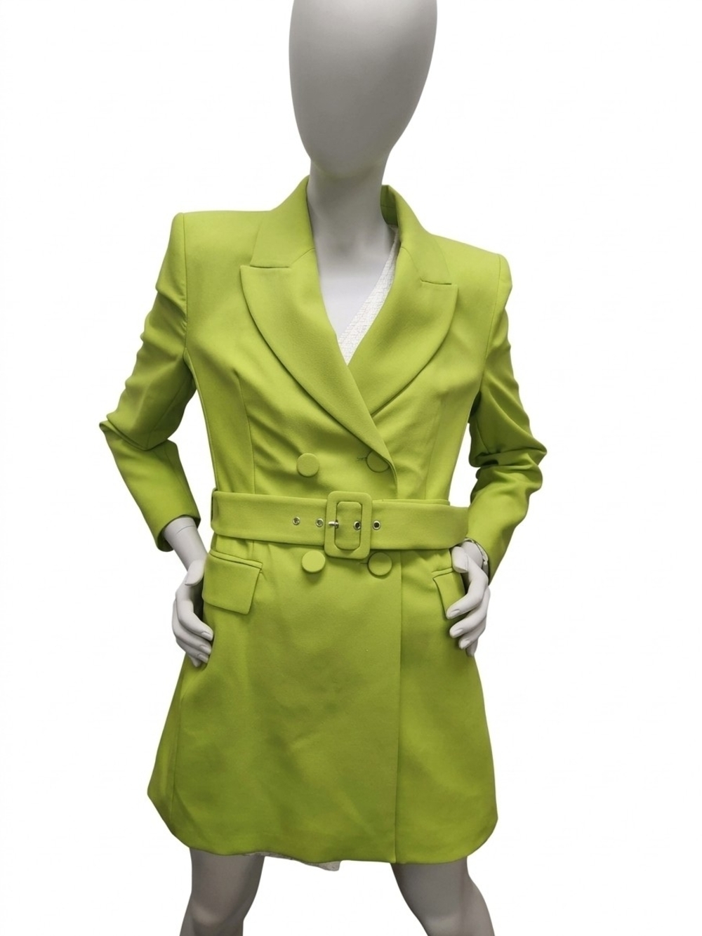 NWT Zara Belted Blazer Mini Dress Lime Green Double Breasted Sz:M